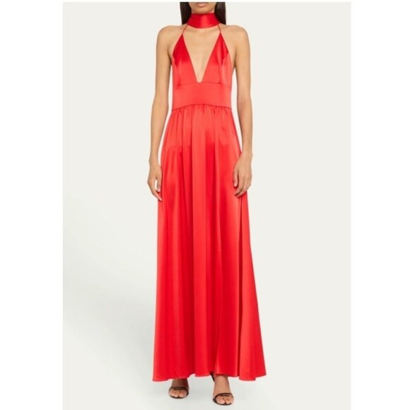 NWT Alice & Olivia Hannah Halter Scarf Maxi Dress in Bright Ruby - Picture 1 of 11